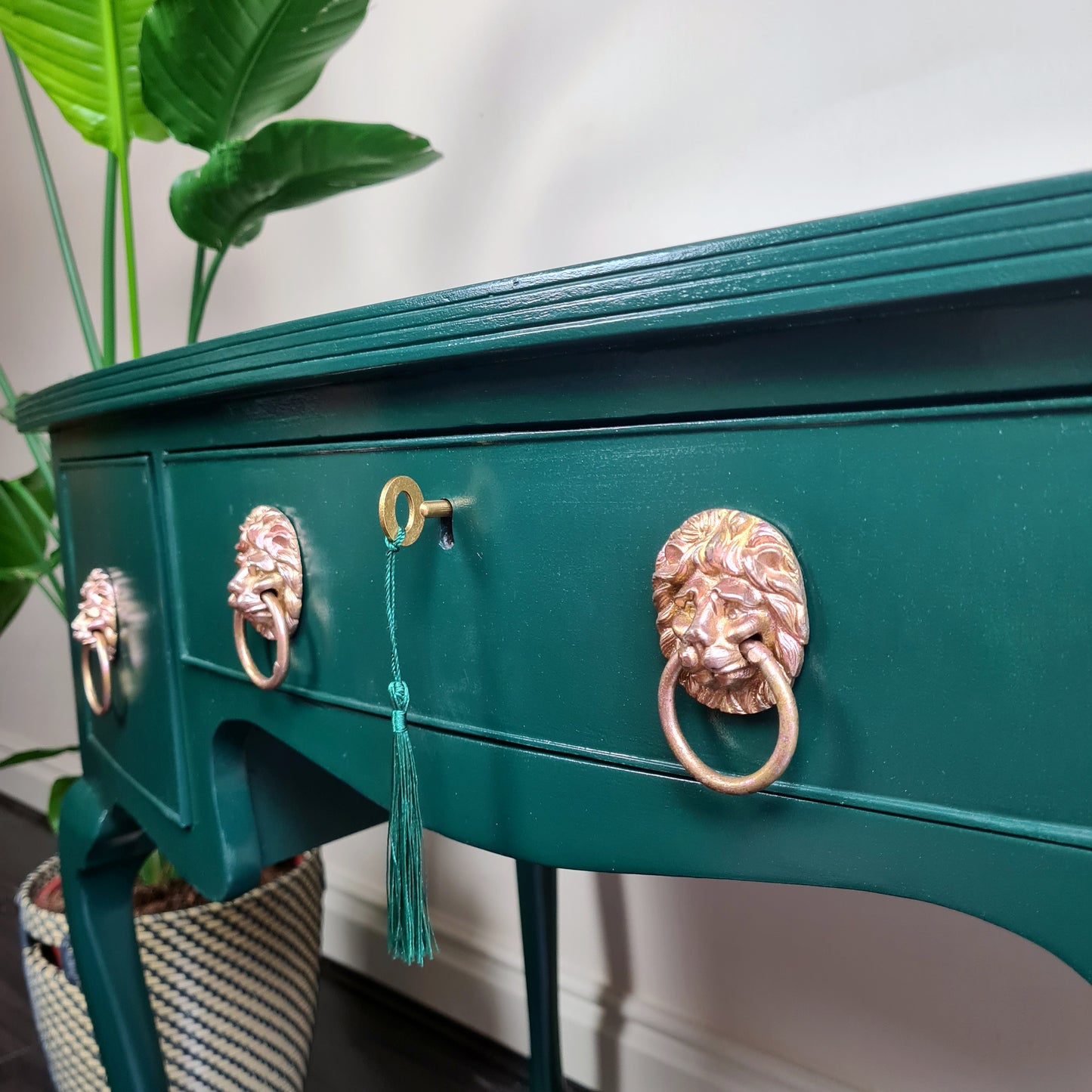 Upcycled Sideboard with Monstera Leaves & Lion Head Handles