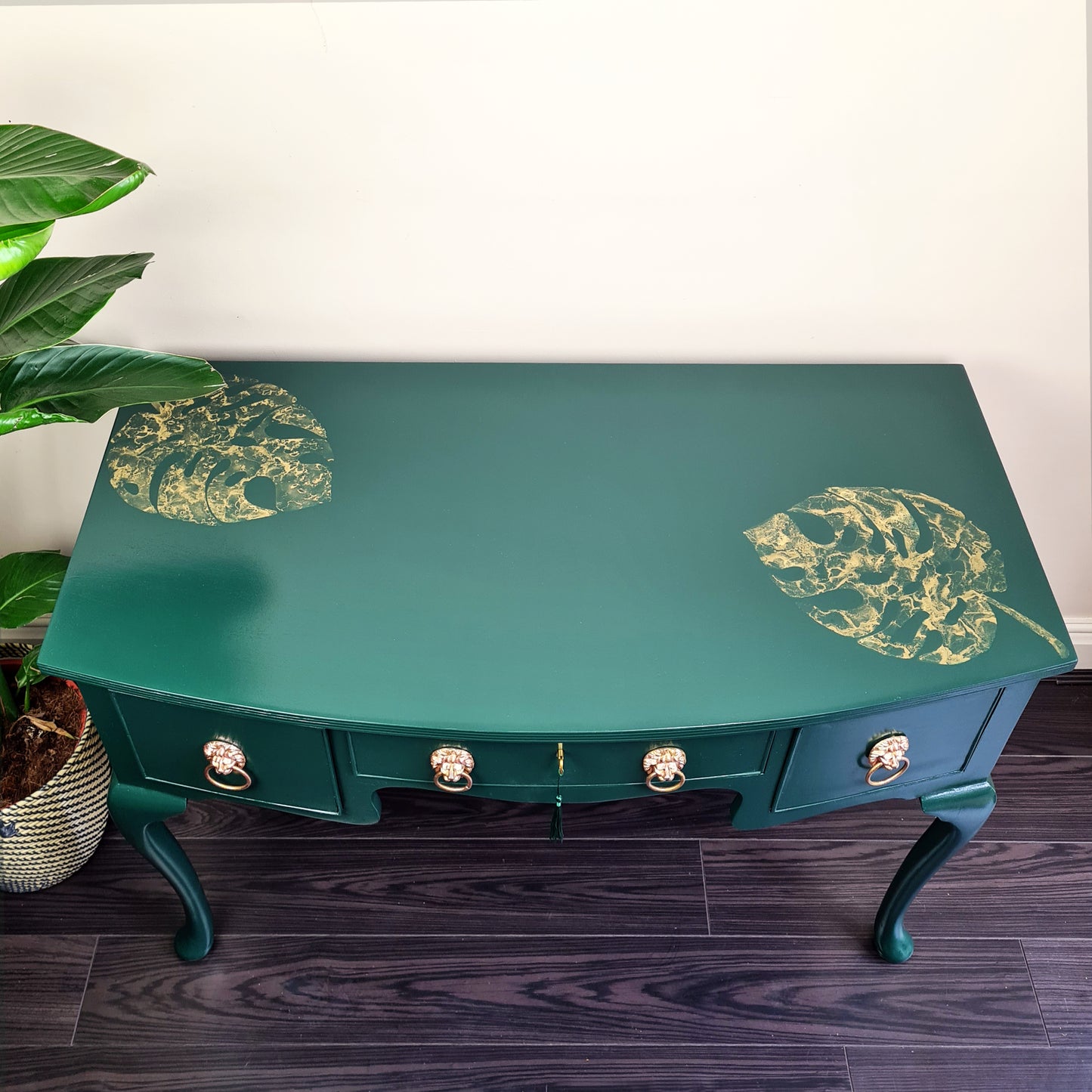 Upcycled Sideboard with Monstera Leaves & Lion Head Handles